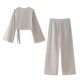 thumbnail image 2 of Conjunto de dos piezas de moda para mujer, camisas caqui con cordones y pantalones vintage de cintura alta con cremallera frontal, conjuntos de pantalones elegantes para mujer, 2 of 5