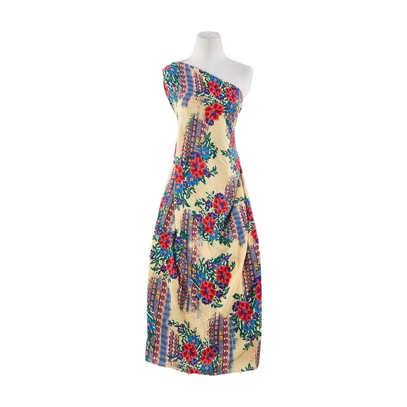 Zelouf Rayon Lawn Print  , Sewing, DIY, Crafts Fabric by the Yard, 137 Cream/red, 3 Yard