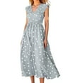 thumbnail image 1 of EQWLJWE Robe Longue pour Femmes Mode Décontractée à Pois Col en V Sans Manches à Nouer à la Taille, 1 of 7