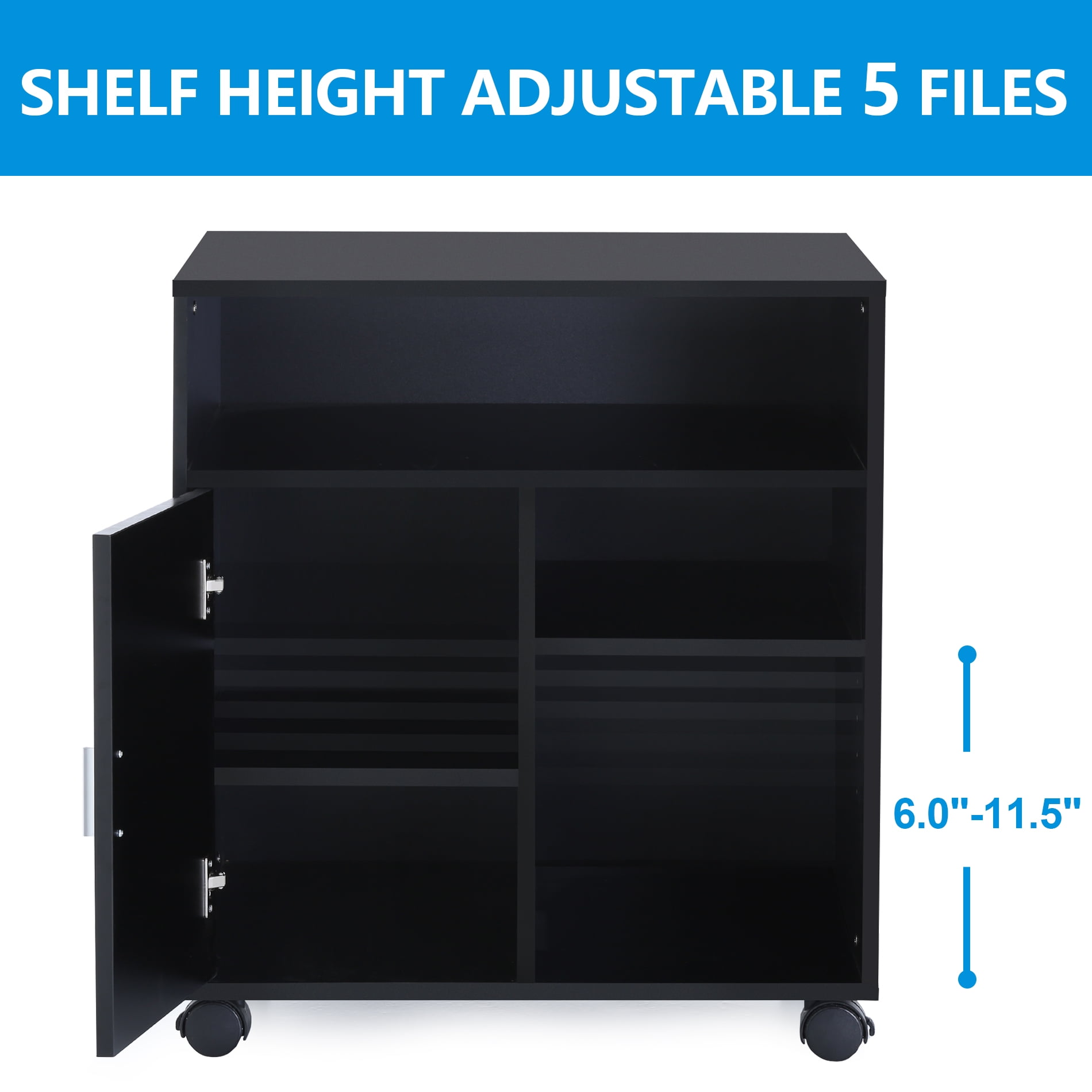 FITUEYES File Cabinet Mobile Printer Stand with storage on wheels 3 Shelf Multiple finishes Black PS406001WB