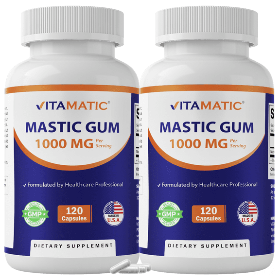 2 pack - Vitamatic Mastic Gum 1000mg per Serving 120 Capsules - Promotes Digestive, Oral & liver health (Total 240 capsules)