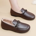 thumbnail image 6 of Women's Faux Furry Lined Loafers Winter Warm Non Slip Soft Leather Dress Shoes Fashion Versatile Slip On Short Boots Brown Size 6.5, 6 of 7