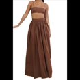 thumbnail image 2 of Conjunto de 2 Piezas para Mujer, Sin Mangas, con Tirantes, Corte A, Falda Maxi, Informal, Plisada, Estilo , Estilo Bohemio, con Bolsillo. Marrón M, 2 of 9