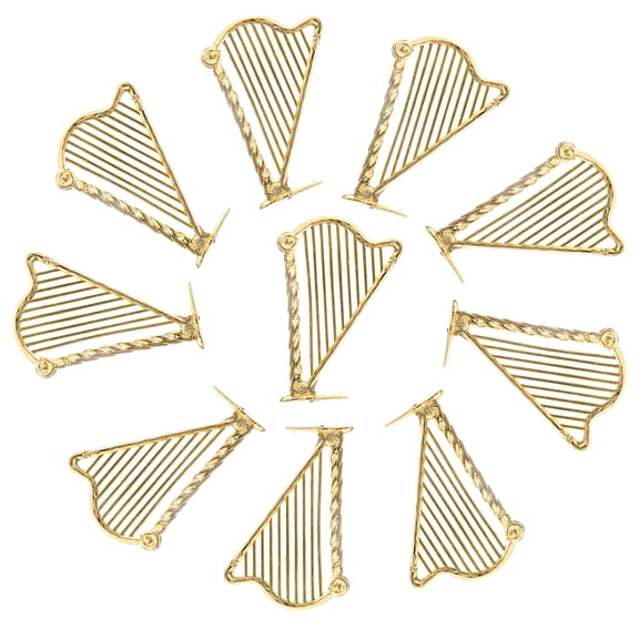10pcs Gold Harp Model Music Ornaments for Christmas Tree Decoration