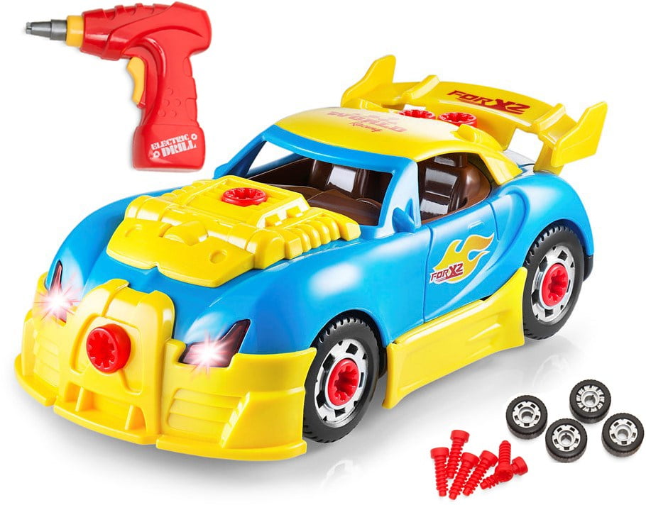 Play22USA Take Apart Racing Car Toys - Build Your Own Toy Car with 30 Piece Constructions Set - Toy Car Comes With Engine Sounds And Lights & Drill With Toy Tools For Kids - Newest Version