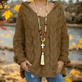 thumbnail image 2 of Women's Cable Knit Hooded Sweater V-Neck Long Sleeve Warm Pullover (Coffee, 3XL), 2 of 4
