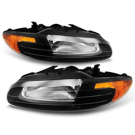 Fit 96 00 Chrysler Sebring Convertible Black Replacement Headlights Fit 96 00 Chrysler Sebring Convertible Black Replacement Headlights Lamps Lh Rh