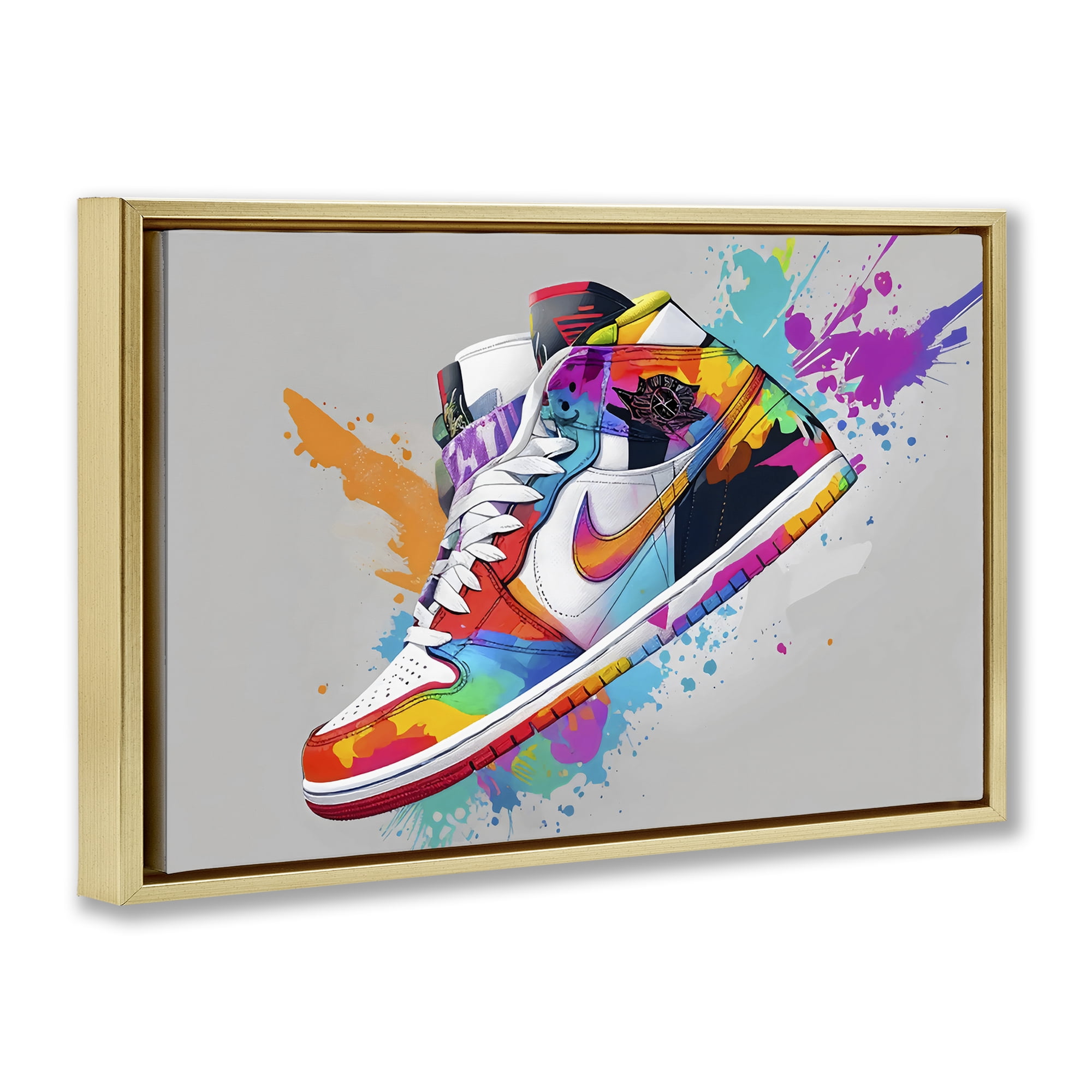 Stupell Industries Hightop Sneaker with Splatter Gold Framed Floater Canvas Wall Art, design by Creative Studio