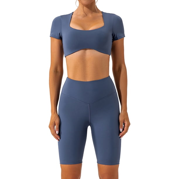 Gibobby Conjunto de yoga Gym Running Fashion Speed Dry Sports Traje de yoga para mujeres(Azul, L)
