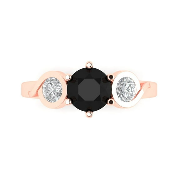 Three-Stone Engagement Ring for Women - 1.72ct Natural Onyx in 14K Rose Gold Promise Ring