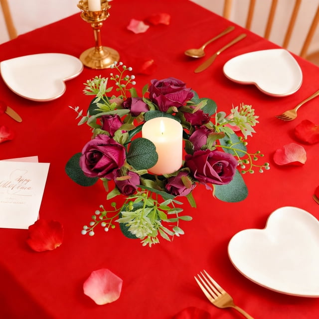 Fridja Home Decor Clearance Candles Rose Rings Valentine's Day Rose Rings Dining Table Party Decoration Candlestick Flower Wreath