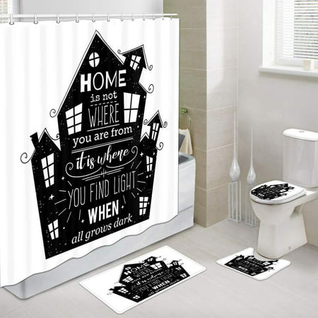 Home Sweet Home Fabric Shower Curtain Set with Bathroom Toilet Pad Cover  Bath Mat, Funny Motivational Quotes Inspirational Words A House Blessing  within This House for Family Shower Mats Bath Rug |