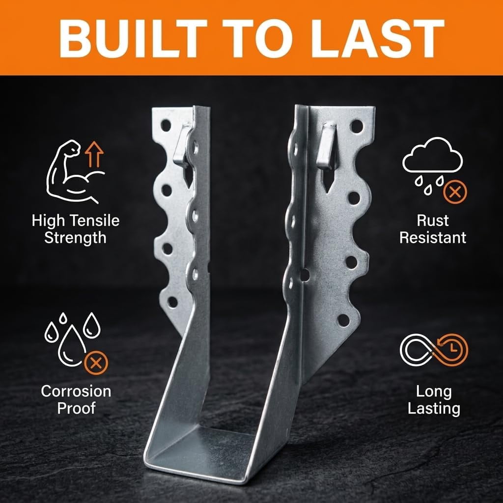 [25 packs] 26 beam brackets, 18-gauge galvanized surface mounted beam brackets, wooden hurricane tie-down straps, beam ties