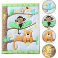 thumbnail image 4 of Sweet Baba Crib Bedding Set for Boy, Girl, Soft Cotton Baby Bedding Set, Portable Standard Crib Bedding Set, Safari Woodland Tiger Monkey Crib Bedding Set, 3 Piece Neutral Crib Set in White/Green, 4 of 9