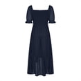 thumbnail image 4 of QIPOPIQ Robes de Cocktail pour Femmes Fête Manches Courtes Uni Chiffon Encolure Carrée Robe d'Été Robe Ajustée à la Taille Robe Longue Offres 2023, 4 of 6