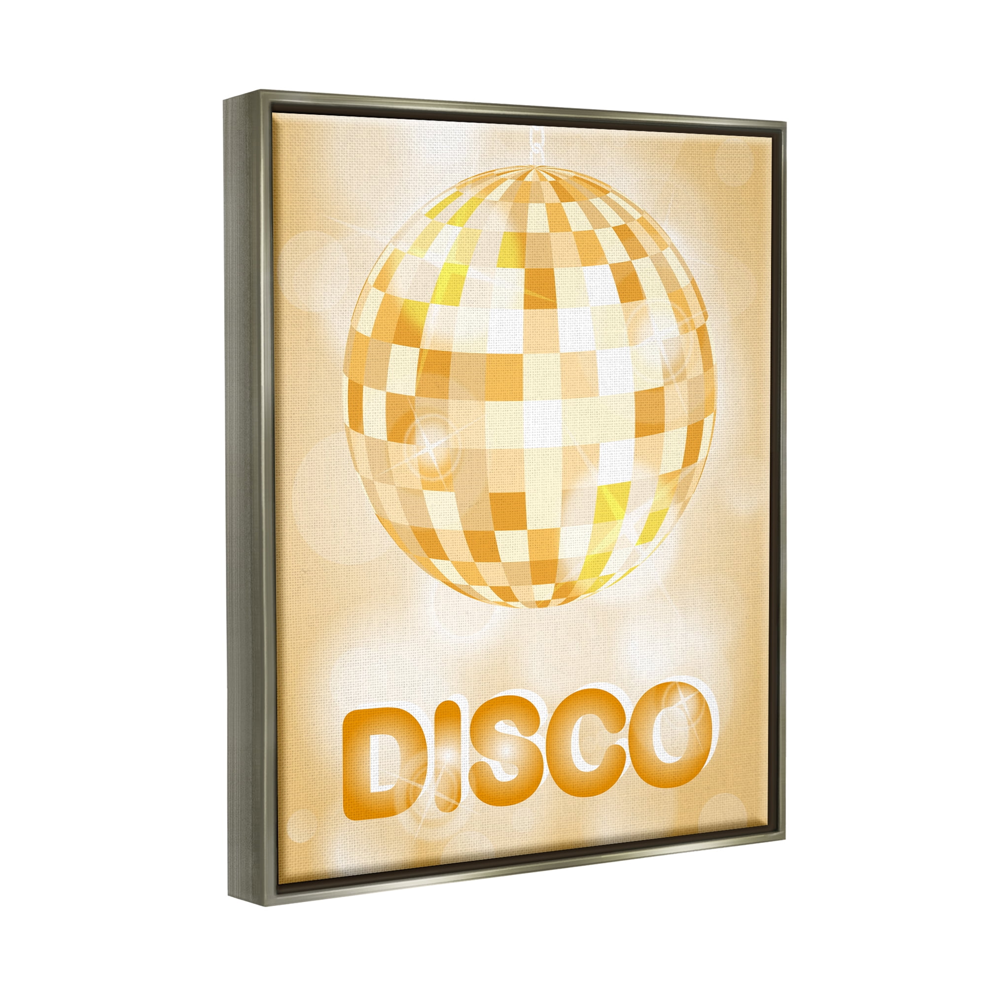 Stupell Industries Retro Glam Disco Ball Beauty & Fashion Painting Gray Floater Framed Art Print Wall Art