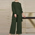 thumbnail image 2 of Trendy Fall Outfits for Women 2 Piece Long Sleeve High Neck Tie Front Top and Wide Leg Pant Sets Casual Modest Wear (5XL, Army Green), 2 of 7