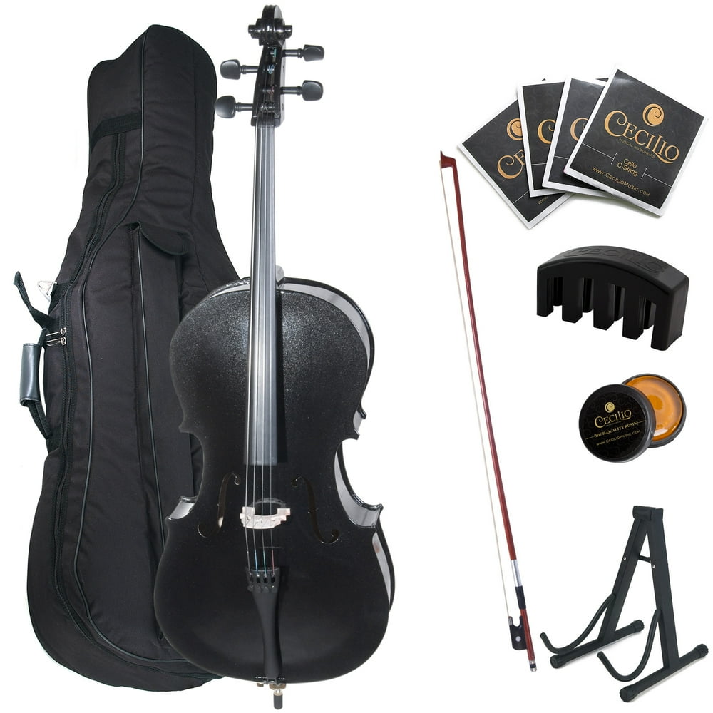 Cecilio Full Size 4/4 CCOBlack Student Cello w/ Cello Stand, Extra Set