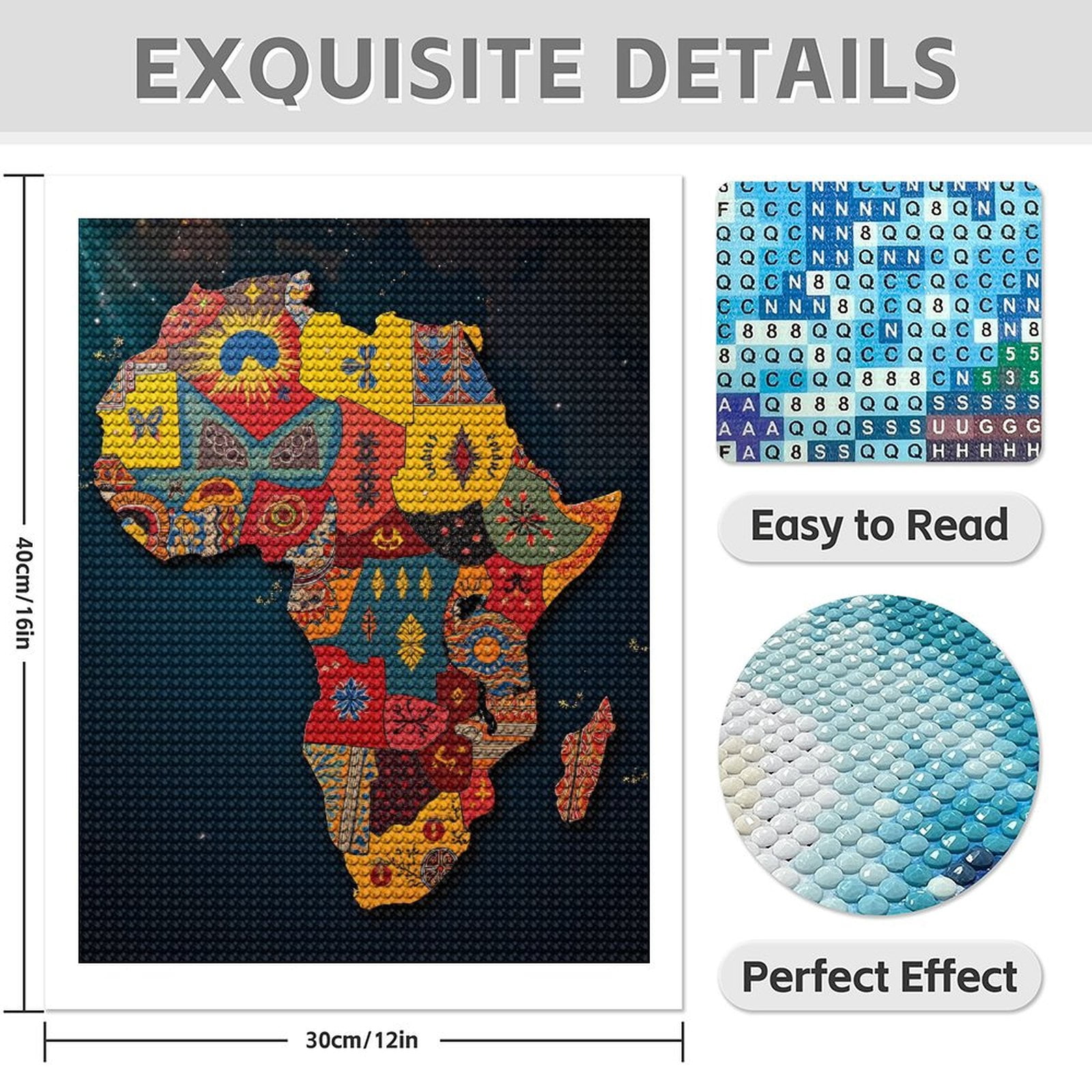 Diamond Art Kits for Adults - 5d Africa Map Colorful Patterns Art Diamond Painting for Adults, Diamond Art for Adults Beginners, Diamond Painting Kits for Adults for Home Wall Decor