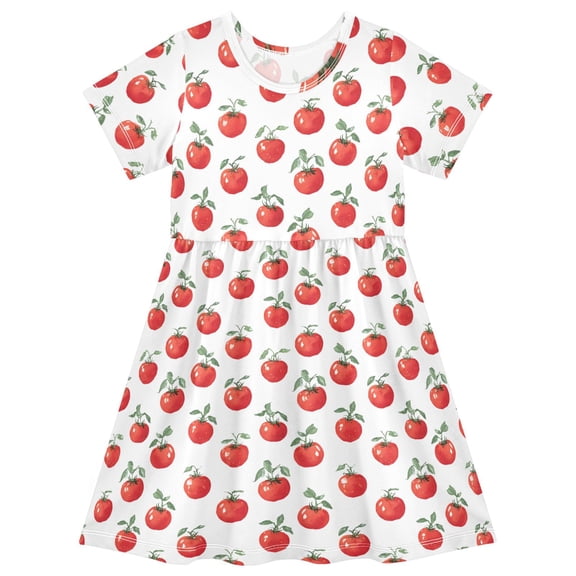 joogoo Tomatoes Girls' Short Sleeve Dress Kids Dresses 5-6T