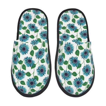 

Fuzoiu Blue Sunflowers Print Unisex Furry Slippers Plush Indoor Shoes Trendy House Slippers Anti-Skid EVA Sole House Shoes for Home Office and Travel -Large