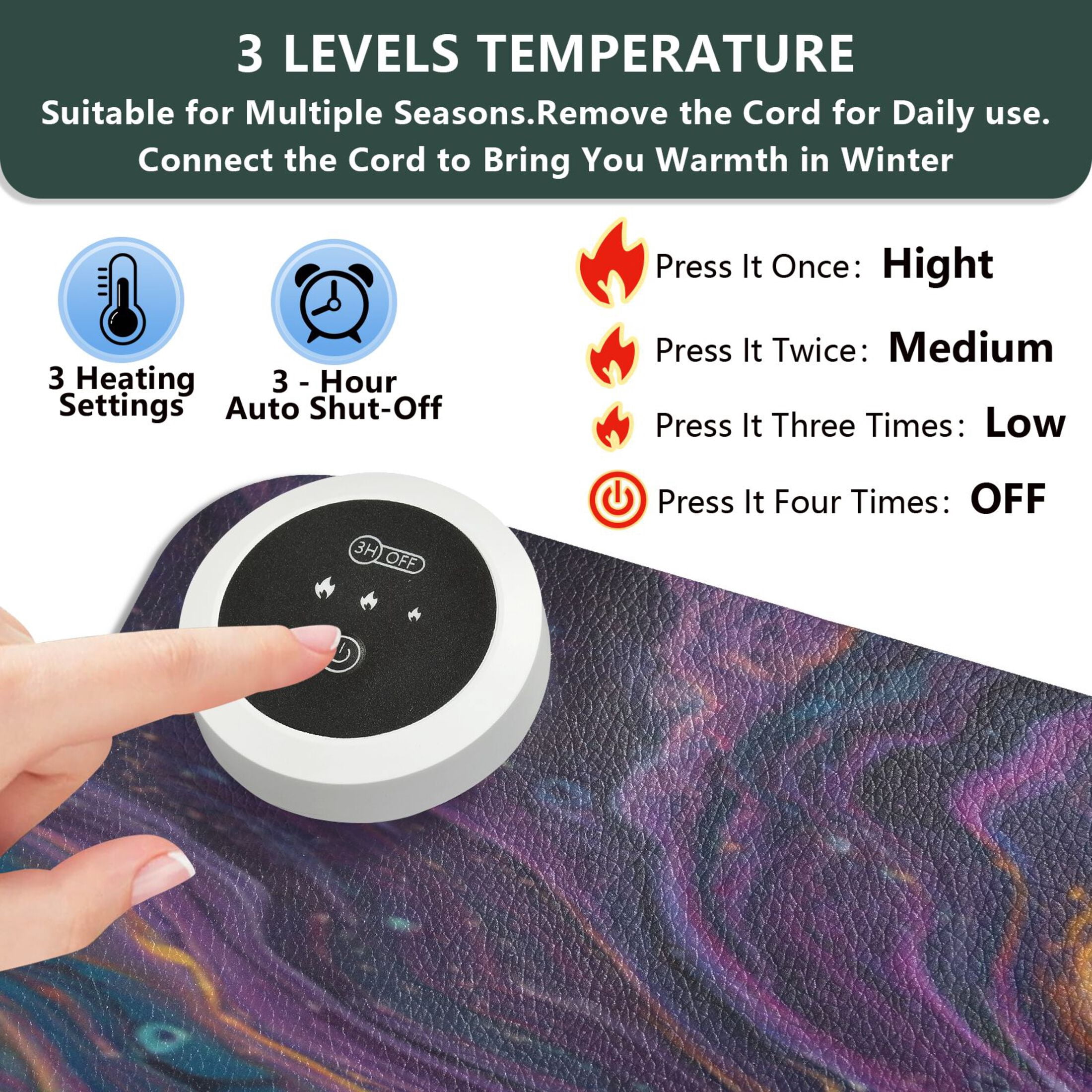 Large Heated Desk Mat Mouse Pad 31.5"x13"PU Leather Graphene Heating Desk Warmer with 3 Temperature Settings 110V US Plug Non-Slip Warm Pad for Home, Office, and Gaming Marble Veins in Various Colors