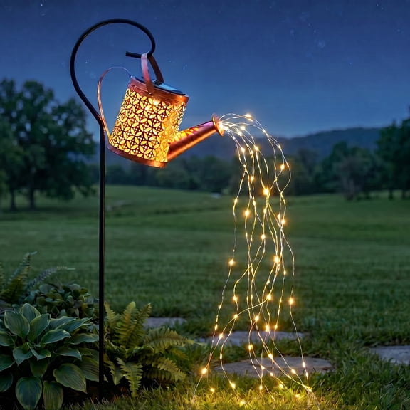 VOLIVO 72 LED Solar Watering Can with Lights, Outdoor Hanging Lantern Solar Lights with Shepherd Hook for Lawn Pathway Backyard Decor