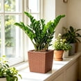 thumbnail image 2 of Lightweight Durable Plastic Wicker Decorative Flower Planter Pot, 3.7x4.9" Rattan Pattern UV Resistant Indoor Outdoor Flower Pots for Patio Garden Balcony Decor, Brown, 2 of 6