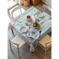 thumbnail image 2 of Easter Bunny Suqare Tablecloth - 60 x 60 Inch, Blue Easter Eggs Spring Floral Teal Wooden Waterproof & StainResistant Tablecloth, Washable Oil-proof Table Cover for Dining/Party/Wedding/Buffet, 2 of 9