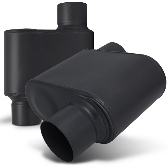 M-AUTO 2.5"Inlet/Outlet Black [CHAMBERED EXHAUST MUFFLER] Straight-Through Round Stainless Steel Tip,Set of 2