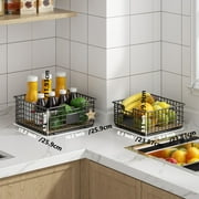 Wire Storage Baskets for Organizing, 2 Pack Kitchen Storage and Organizer with Removable Cork Liner, Household Counter Organizer Baskets for Pantry, Cabinets, Shelf, Laundry, Bathroom