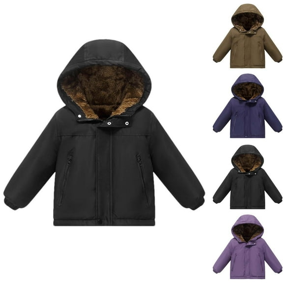 YHAJDS Kids Winter Coat Fleece Lined Thickened Solid Color Coat with Pockets Zip Hooded Warm for Boys and Girls Winter Outerwear