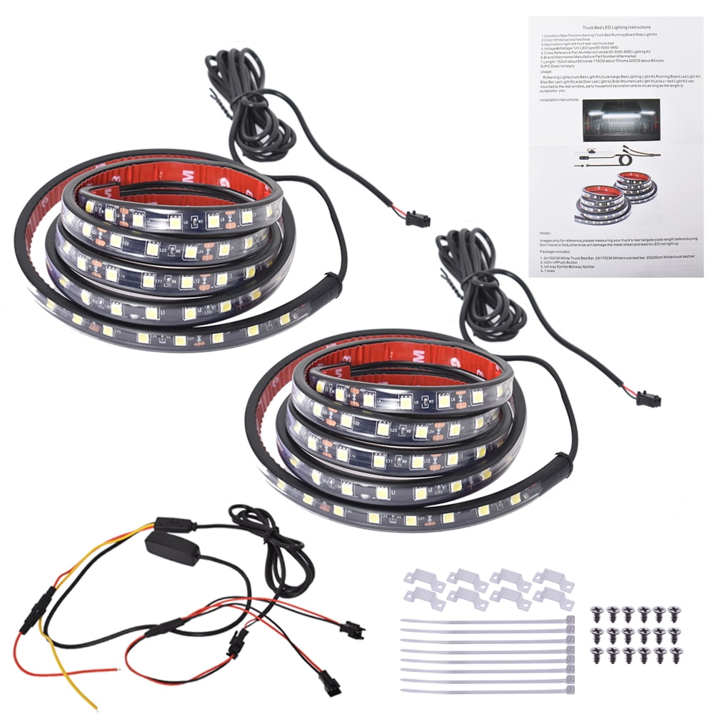 Genrics 2Pcs 60' White LED Pickup Truck Bed Light Kit w/Switch Super Bright Waterproof