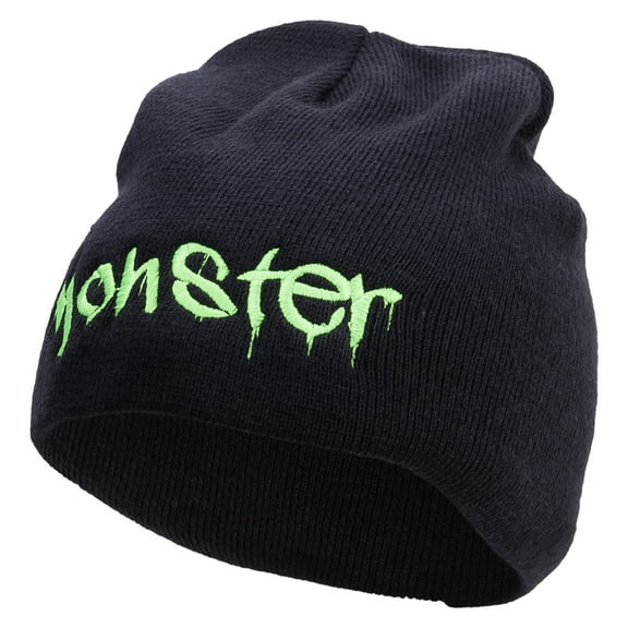 Monster Embroidered Big Size 8 Inch New Solid Color Short Beanie - Navy XL-3XL