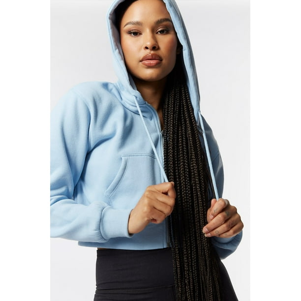 Urban Planet Women's Fleece Zip-Up Cropped Hoodie 