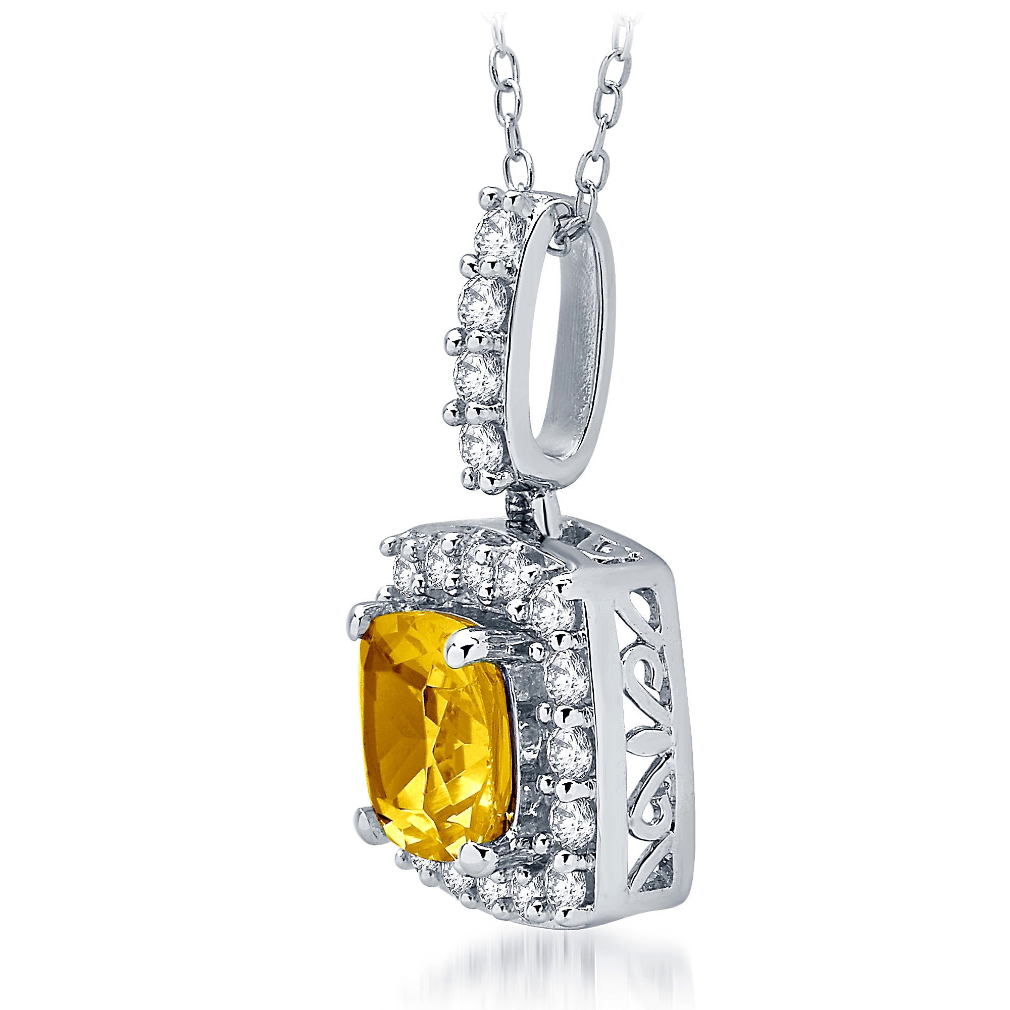 Arista Created Citrine and White Sapphire Women's Halo Pendant in Sterling Silver, 18"