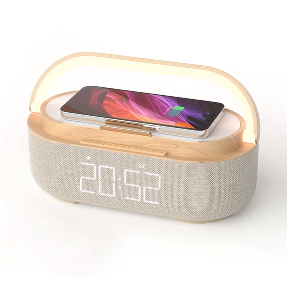 Wireless Charger Alarm Clock Radio with FM, Speakers, LED Night Light - Digital Bedside Clock for Home Decor & Smart Gadgets