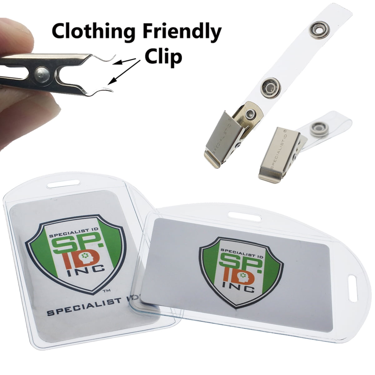 Fushing Pack of 50 Clear Plastic Horizontal Badge Holders ... Name Tag Holders 