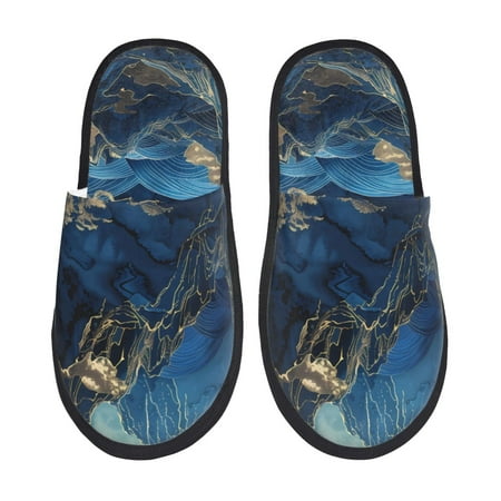 Balery Golden Blue Mountains Slient Indoor Furry Fleece Comfort House Shoes Soft Non-Slip Home Shoes Cotton slippers House Slippers-- Medium