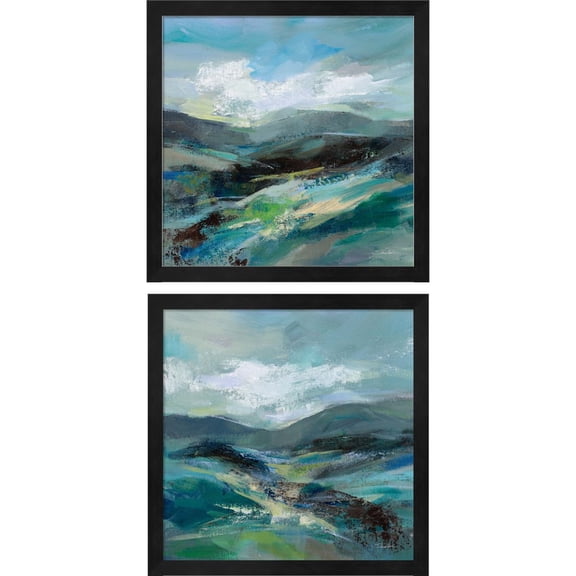 Great Art Now Turquoise Slopes by Silvia Vassileva, 2 Piece Framed Art Set Each 13.25"W x 13.25"H
