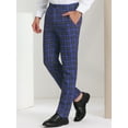 thumbnail image 2 of Pantalones de vestir para hombre, informales, con frente plano, elásticos, de negocios, a cuadros Púrpura azul marino S, 2 of 6