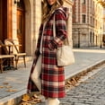 thumbnail image 2 of Jewelreauty Womens Plaid Long Overcoats, Hooded Long Sleeve Wool Blend Peacoat Calf Length Winter Fall Jackets (XL, Red), 2 of 8