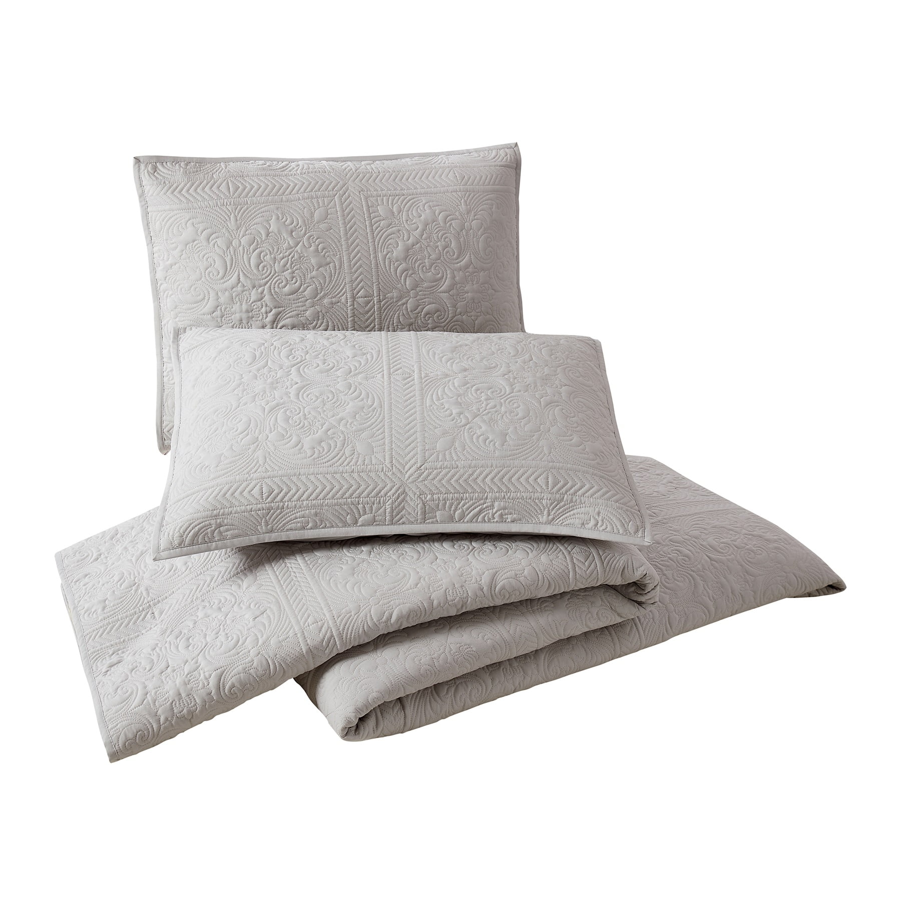 Modern Heirloom Solid Stitch Gray 3-Piece Bedspread Set, Full/Queen
