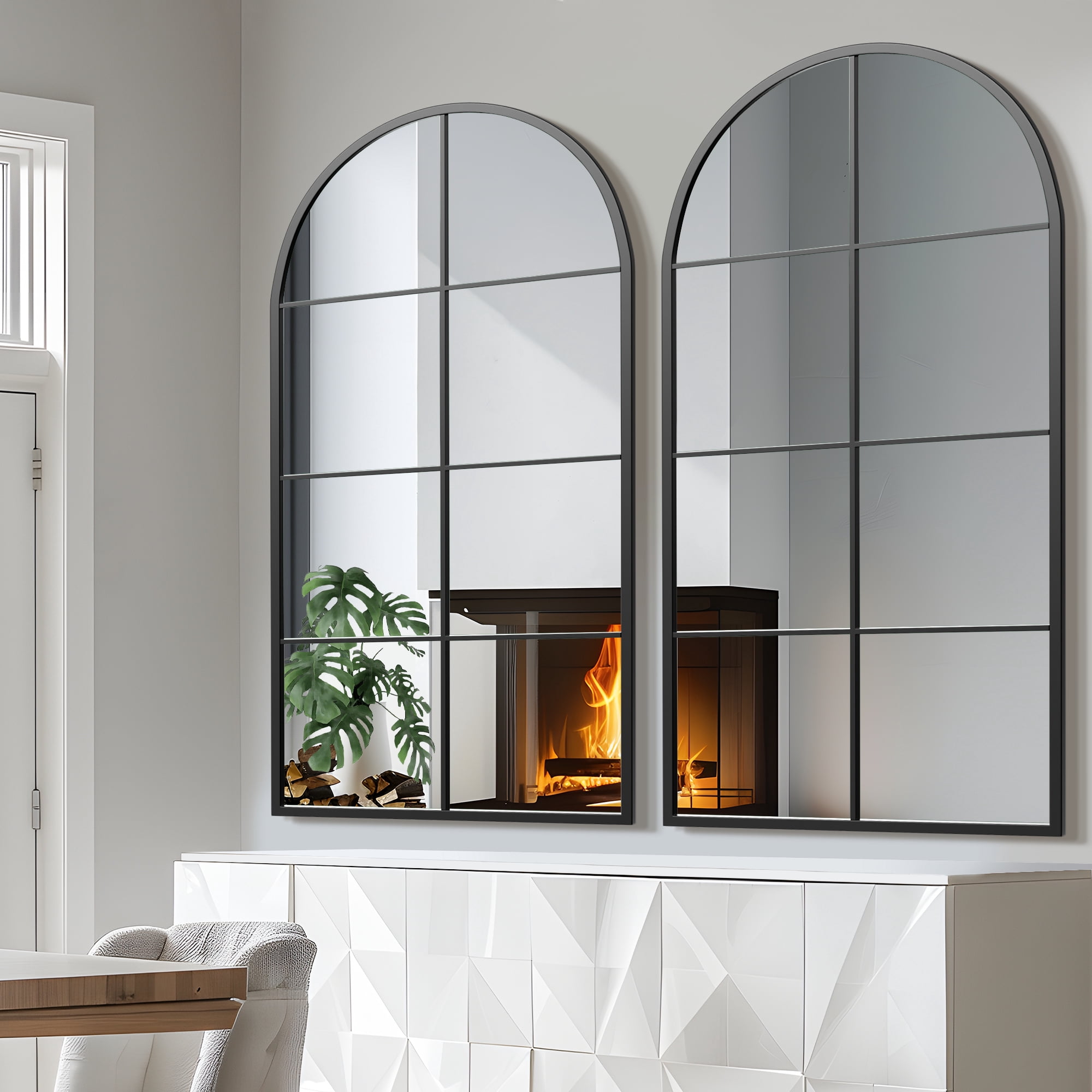 55"x28" Arched Wall Mirror Window Mirror,Black