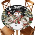 thumbnail image 2 of Round Table Cloth with Elastic Fitted Edged, Xmas Tree Winter Snowman Snow Waterproof Tablecloth for 36"-44" Tables Reindeer Cardinal on Black Wipeable Indoor Table Cover for Kitchen Picnic Camping, 2 of 9