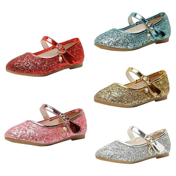 Toddler Kids Girls Dress Shoes Wedding Party Low Heel Princess Shoes Sparkle Glitter Flat Shoes