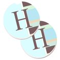 thumbnail image 1 of Letter H Initial Monogram Blue Stripes Set of 2 Cup Holder Car Coaster, 1 of 1