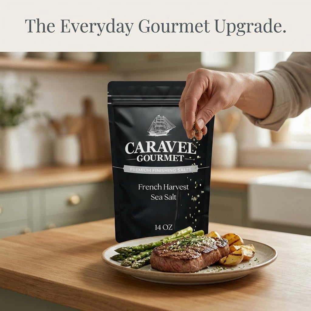 Caravel Gourmet French Harvest Sea Salt, Salt infused with Rosemary, Thyme, Oregano, Basil, Marjoram, and Sage, 14 Oz Refill Pouch