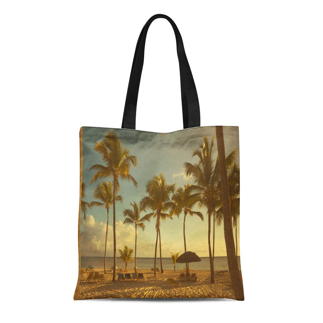 SIDONKU Canvas Tote Bag Jamaica Beautiful Retro Seaside View Beach Paradise Best Summer Reusable