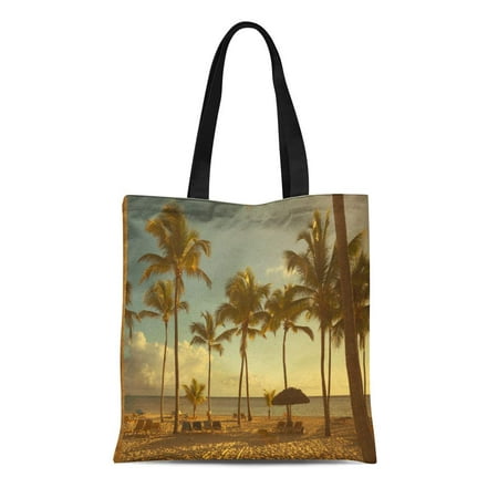 SIDONKU Canvas Tote Bag Jamaica Beautiful Retro Seaside View Beach Paradise Best Summer Reusable Shoulder Grocery Shopping Bags